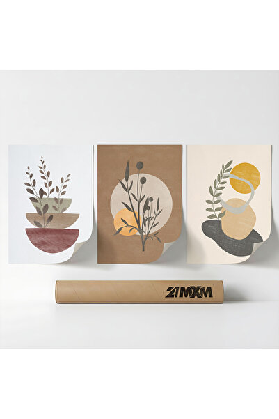 21mxm Set 3 Postere Decorative Boho „Soare-Lună-Celestial 17”, Material Texti...