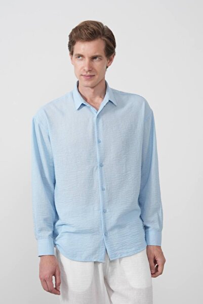perasttesktil Men's Regular Linen Shirt
