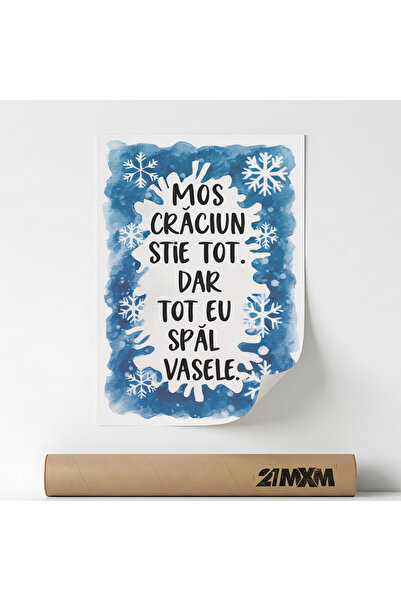 21mxm Poster decorativ, mesaj de Craciun, Mos Craciun Stie tot, Fara Rama