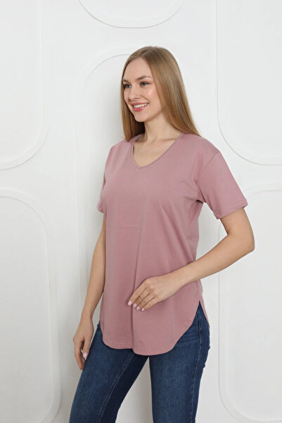 Orly More Women's V-Neck Slit Cotton T-Shirt