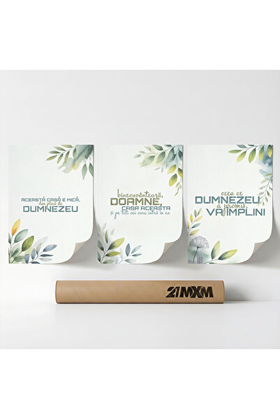 21mxm Set 3 Postere Decorative 'Binecuvantare Pentru Casa 07', Material Texti...