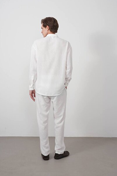 perasttesktil Men's Regular Linen Shirt