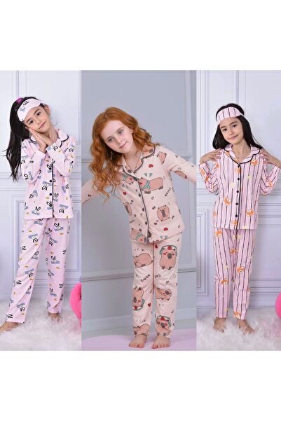 Yağmur Giyim PJKÖ Set de pijamale pentru fete, 3 piese, cu mâneci lungi, cu n...