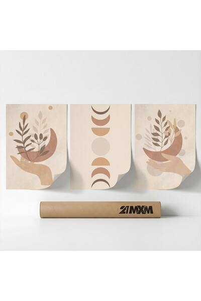21mxm Set 3 Postere Decorative Boho „Soare-Lună-Celestial 33”, Material Texti...