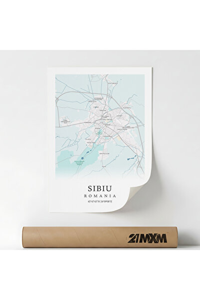 21mxm Poster decorativ harta orașului Sibiu, stil minimalist modern, A3, 29.7...
