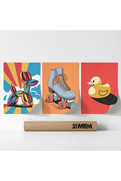 21mxm Set 3 Postere Decorative „Pop Art Icons 05”, Material Textil, A3 (29,7 ...