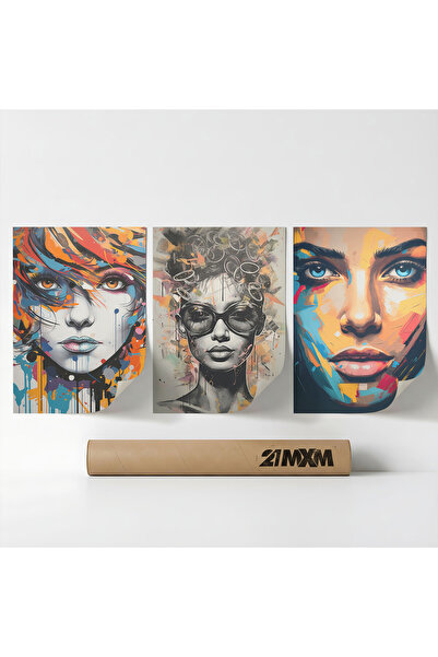 21mxm Set 3 Postere Decorative „Portrete Moderne 06”, Material Textil, A3 (29...