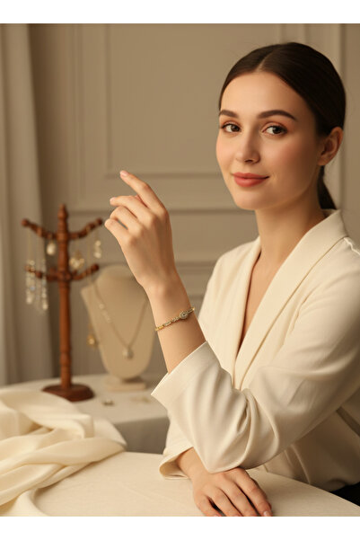 Maxi modena سوار نسائي ذهبي اللون من Xupıng بتفاصيل حجرية أنيقة - لا يسبب تأث...