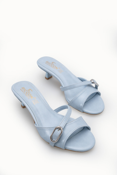 Riccon Kadın İnce Topuklu Terlik 00122607 Bebe Mavi Rustik