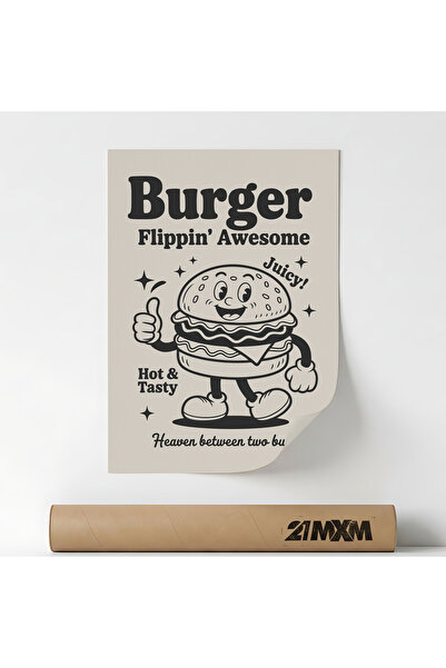 21mxm Poster decorativ Burger Flippin Awesome, design modern, textil mat, A3,...