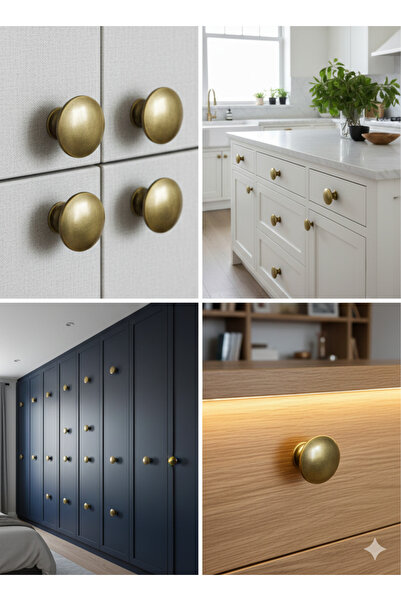 BAŞKAN YAPI HIRDAVAT Mantar ANTİK SARI Metal Mobilya Kapak Çekmece Mutfak Düğ...