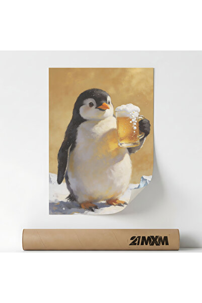 21mxm Poster Decorativ 'Penguin Beer', Material Textil, 240g/mp, A4, Fără Ramă