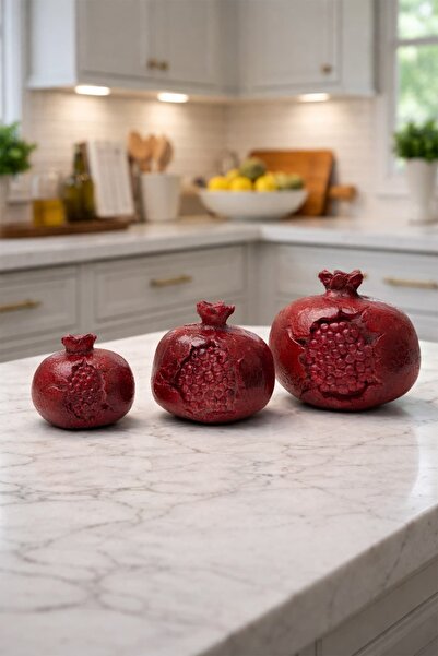 Otaera Bereket Narı | 3’lü Kırmızı Nar Obje Seti, Bolluk ve Bereket Simgesi, ...