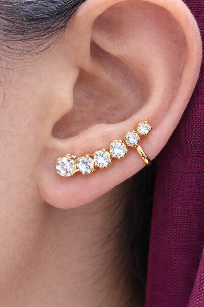 No branded Zirkon Taşlı Tekli Kulak Küpesi | Paslanmaz Çelik | Gold Renk | Mi...