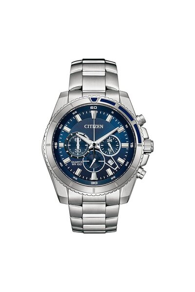 Citizen Erkek Kol Saati Gümüş Kordon Mavi Kadran 44MM 10 ATM Mineral Kristal Cam