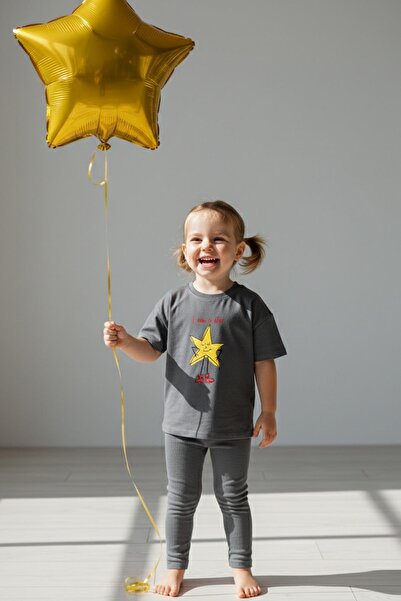 Monila Tricou cu imprimeu stele din bumbac și colanți din ribetă pentru fete,...