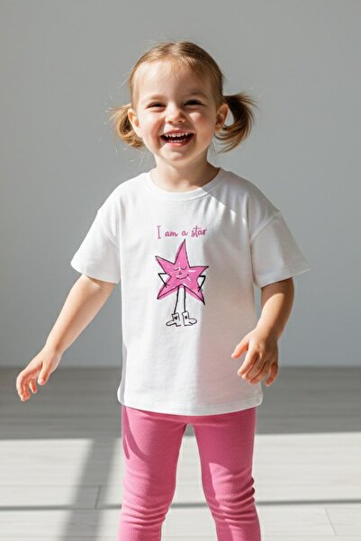 Monila Tricou cu imprimeu stele din bumbac și colanți din ribetă pentru fete,...