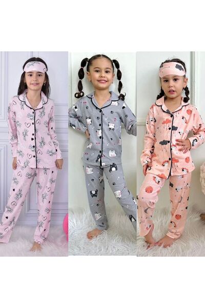 Yağmur Giyim PJKÖ Set de pijamale pentru fete, 3 piese, cu mâneci lungi, cu n...