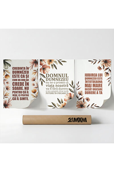 21mxm Set 3 Postere Decorative 'Cuvinte De Credinta 08', Material Textil, 30 ...