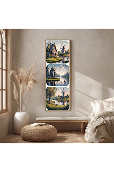 Dekorsiahome Ahşap Çerçeveli Panoramik Oturma Odası Salon Tablosu UZ0403