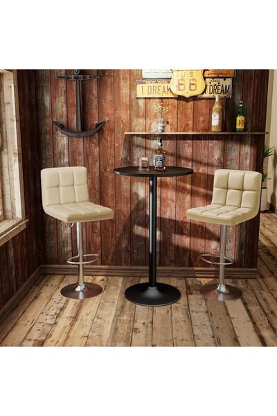Mahmayi Homall Modern Swivel Bar Stools Set of 2, Adjustable Height PU Leather Counter Stools - Beige