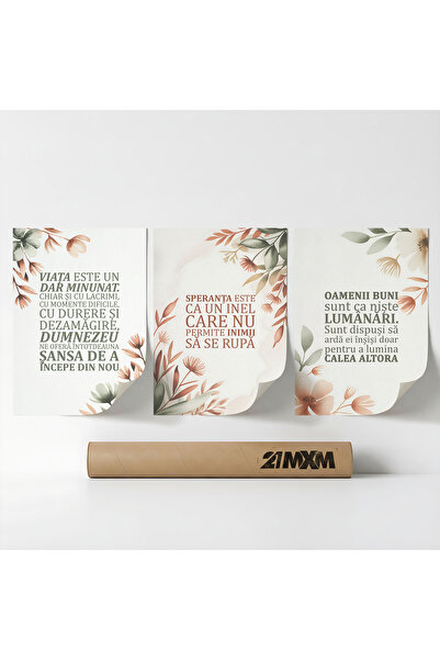 21mxm Set 3 Postere Decorative 'Cuvinte De Credinta 10', Material Textil, A3 ...