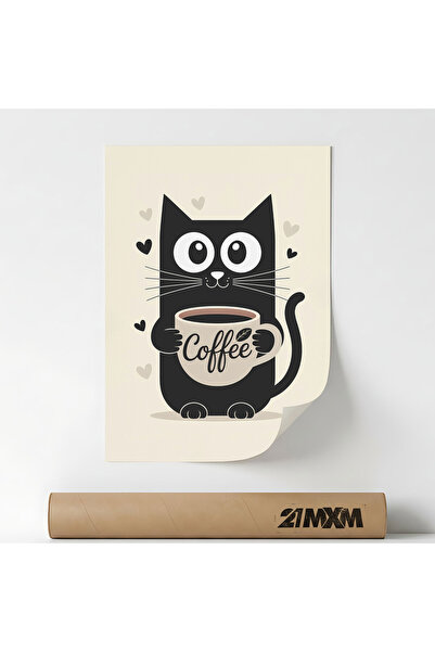 21mxm Poster decorativ, mesaj comic cu pisici, Coffee, Fara Rama