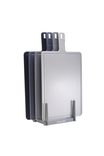 Kamille Set of 4 Cutting Boards KM-10080 with Stand, Non-slip, Multifunctiona...