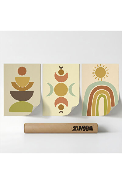 21mxm Set 3 Postere Decorative Boho 'Sun-Moon-Celestial 9', Material Textil, ...