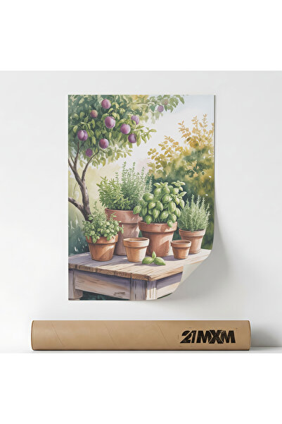 21mxm Posterul „Grădină rustică cu ghivece de lut” Pe Panza Mata – Design min...