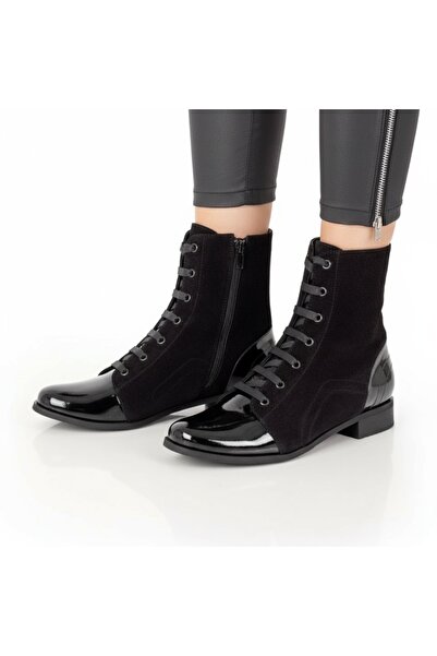 Modlet.ro Women's black leather lace-up and zipper suede boots MOD07602