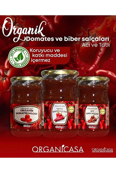 organicasa 3Lü Salça Seti Organik Domates & Acı Biber & Tatlı Biber Salçası 6...