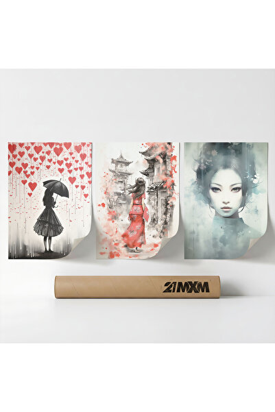 21mxm Set 3 Postere Decorative „Portrete Moderne 01”, Material Textil, A3 (29...