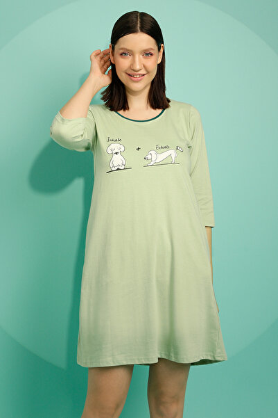 Clovia Graphic & Text Print Nighty in Mint Green - 100% Cotton