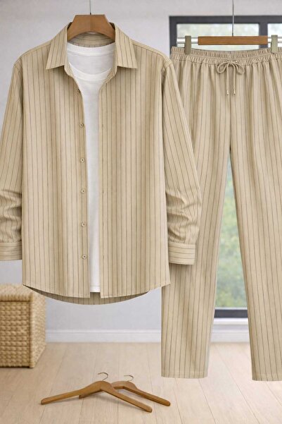 BRLKN Stretch Fabric Crepe Fabric Men/Unisex Long Sleeve Shirt Bottom Top Set