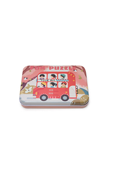 Nurio Puzzle din Lemn cu Masini in Cutie Metalica Montessori -