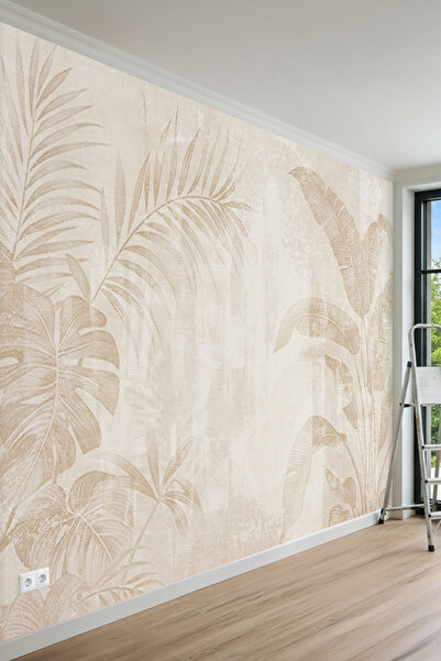 MİRAZAWALL Palmiye Yaprak Desenli Modern Salon Tek Parça Tekstil Duvar Kağıdı
