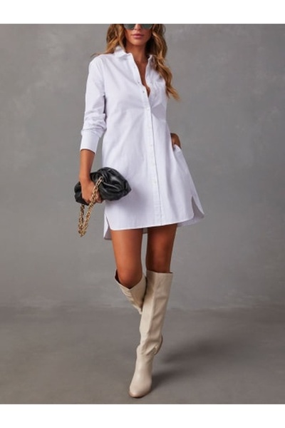 Rora Premium Lycra White Shirt Dress – Cotton-Pocketed, Non-See-Through, Over...
