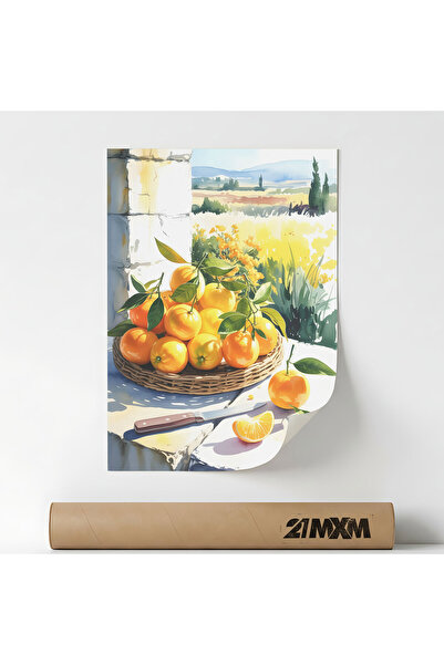 21mxm Poster decorativ, ilustratie bucatarie mediteraneana, Oranges Tray, Far...