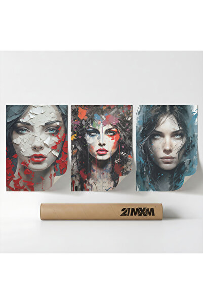 21mxm Set 3 Postere Decorative „Portrete Moderne 04”, Material Textil, A3 (29...