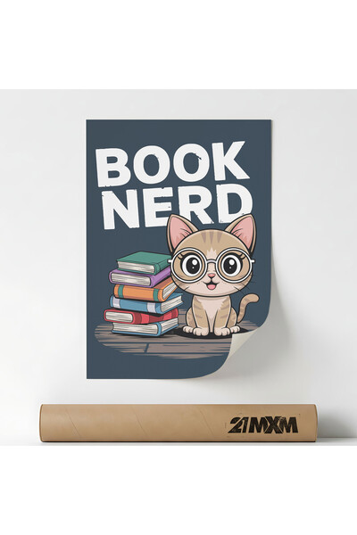 21mxm Poster Decorativ '82 Cat - Book Nerd', Material Textil, Fara Rama