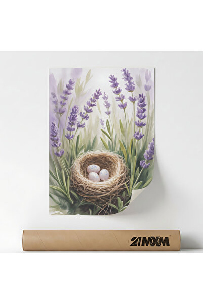 21mxm Poster „Cuib de pasăre ascuns în lavandă” Pe Panza Mata – Design minima...