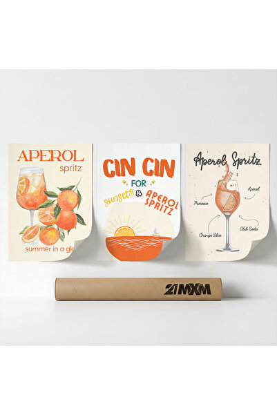 21mxm Set 3 Postere Decorative Stil Italian „Aperitivo 69”, Material Textil, ...