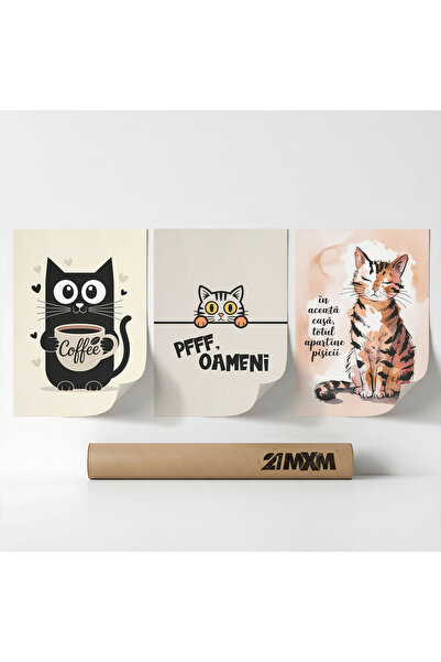 21mxm Σετ 3 διακοσμητικών αφισών 'Το σπίτι της γάτας 04', ύφασμα, A4 (21 x 29...