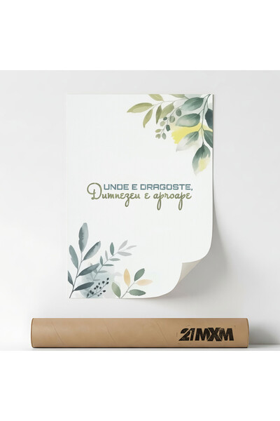 21mxm Poster 'Unde E Dragoste, Dumnezeu E Aproape' Textil – Design Minimalist...