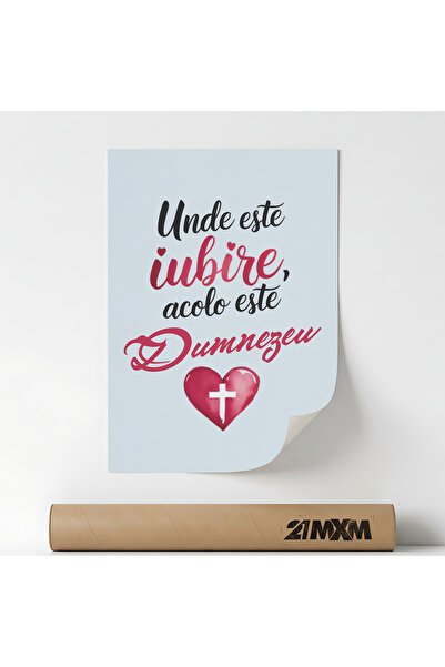 21mxm Poster 'Unde Este Iubire, Este Dumnezeu' Pe Panza Mata – Design Minimal...