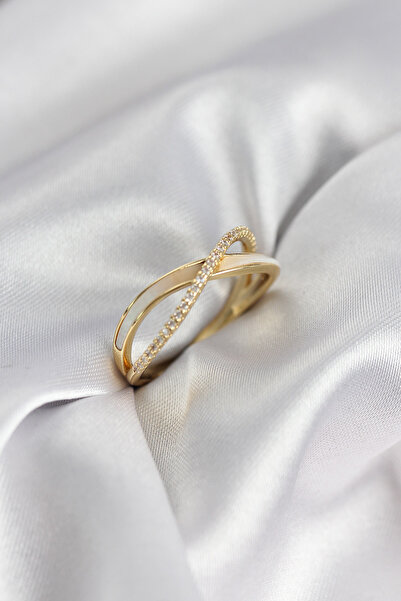 Twin Store Zircon Stone Spiral Pearlescent Gold Color Women's Ring