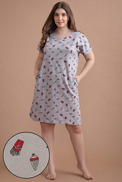 Clovia Print Me Pretty Short Night Dress in Grey - 100% Cotton