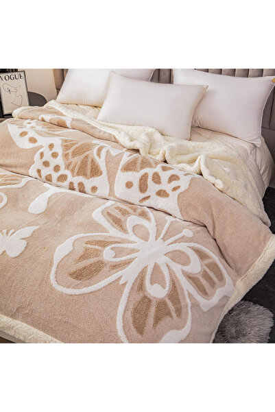 FIONNA.RO Patura Cocolino Blanita Alba Cu Imprimeu Fluturi 3D - Bej