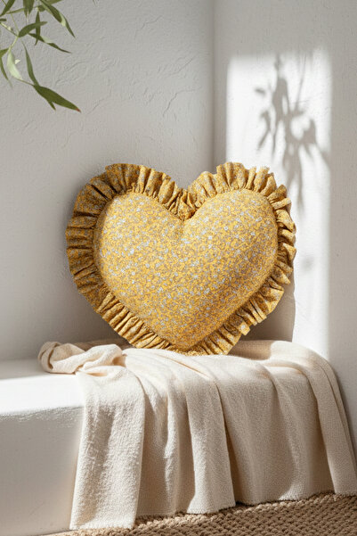 decofav Pernă decorativă cu volane, cu model de flori de muștar și inimioare,...